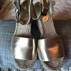 Soludos gold espadrille wedge platforms